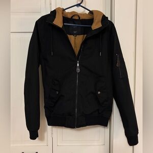 Cotton On Black Bomber Jacket with Tan Liner Warm Winter Jacket